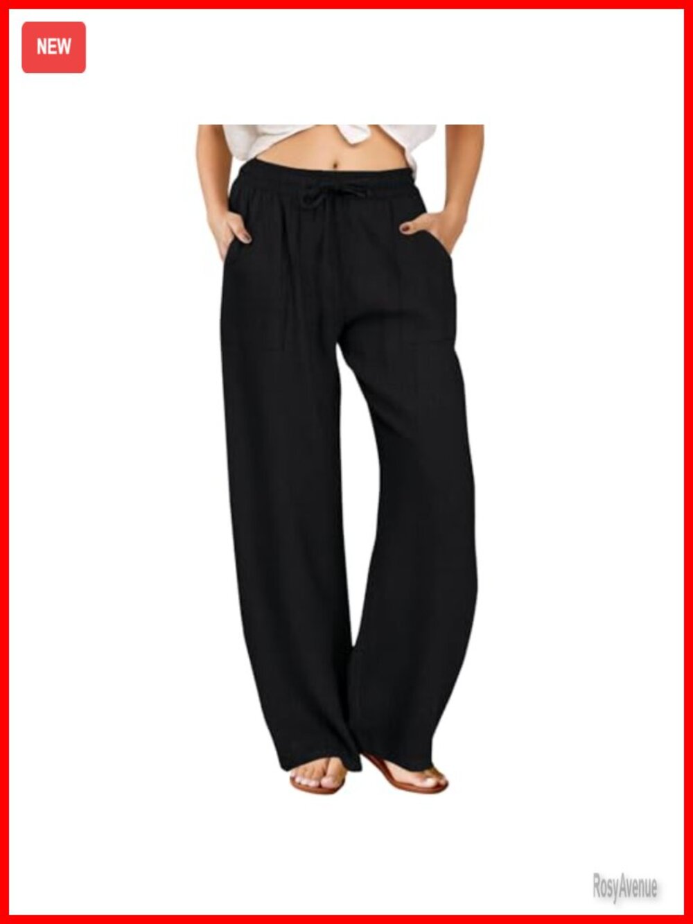 Womens Palazzo Pants Casual Drawstring Flowy Wide Leg Summer Beach Linen